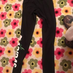 Adidas leggings with pink rose graphics